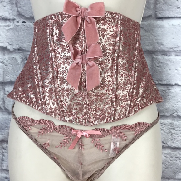 Vintage Victorias Secret Brocade Lingerie Set Waist Corset Thong NEW DEADSTOCK - Picture 4 of 10